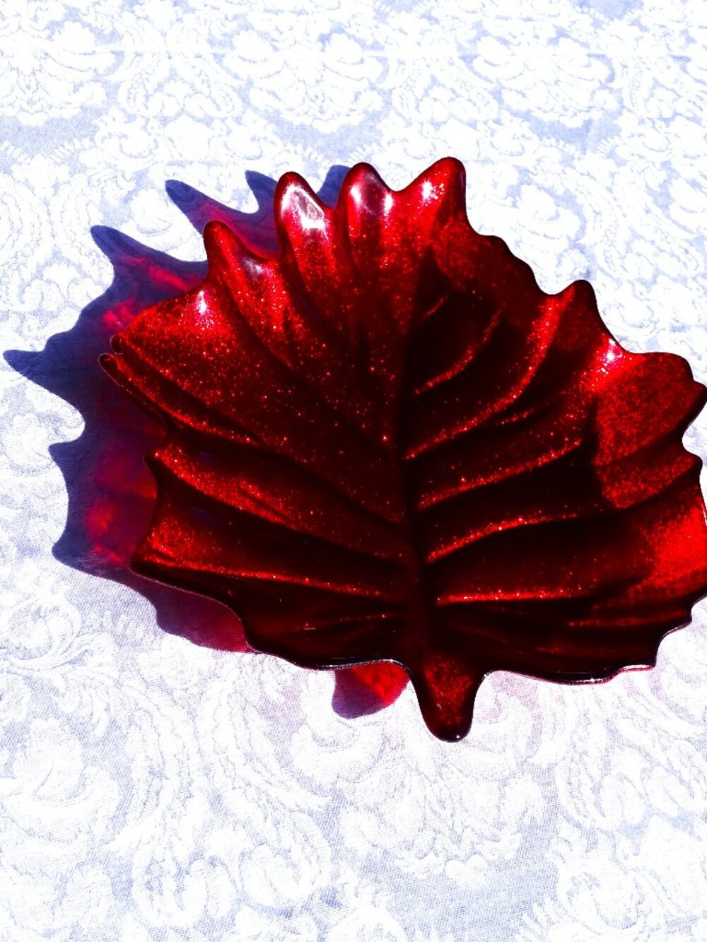 Red Iridescent Leaf Glass Platter 12" x 10"